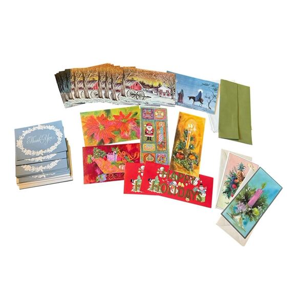 Lot of Vintage Greeting Holiday Christmas Thank You Cards Notes MCM Retro Paper - Picture 1 of 6